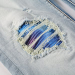 Load image into Gallery viewer, Todroki Lapis Fray – knee blowout with blue pleated inset