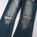 Load image into Gallery viewer, Todroki Indigo Breach – knee rip detail with black backing