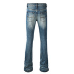 Load image into Gallery viewer, Todroki Tide Blue bleached blue flare denim – back