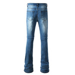 Load image into Gallery viewer, Todroki Blue Crease mid blue flare denim – back