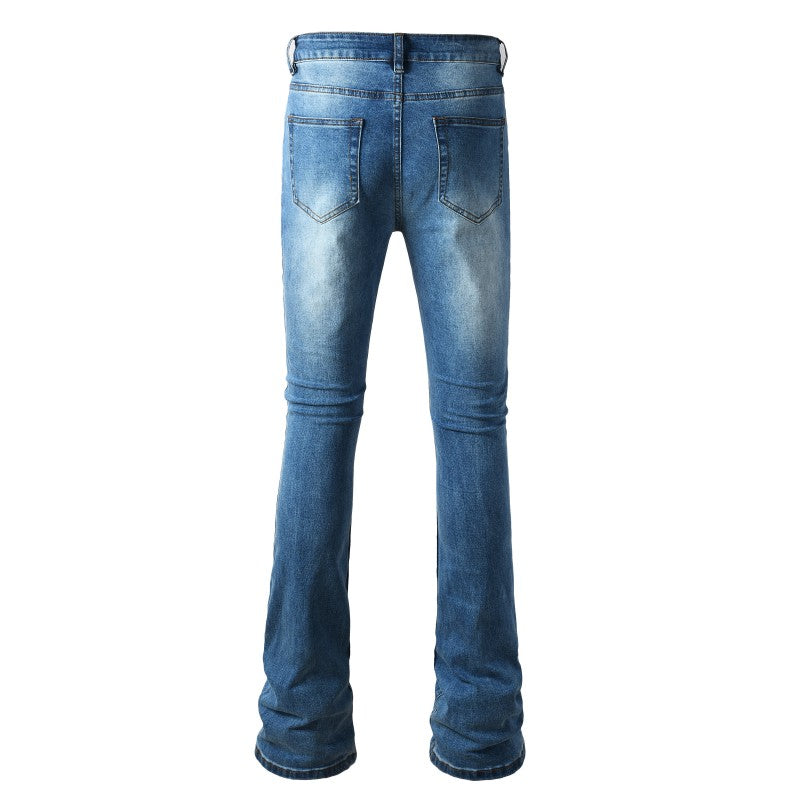 Todroki Blue Crease mid blue flare denim – back