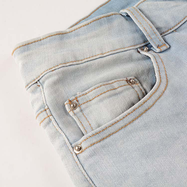 Todroki Slim-Fit Light Wash White Patch