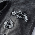 Load image into Gallery viewer, Todroki Cinder Glint – rhinestone backed knee damage detail