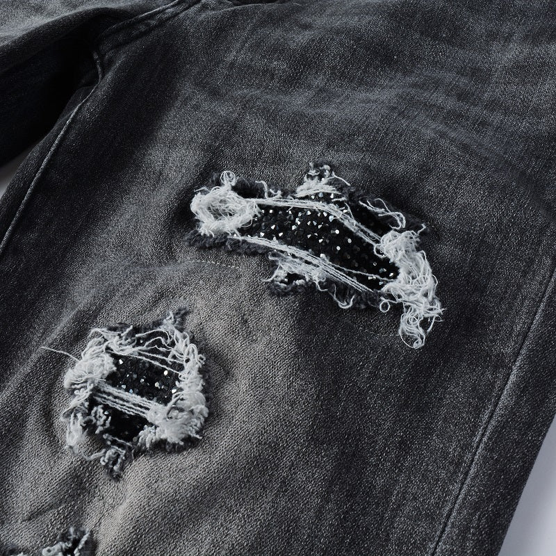 Todroki Cinder Glint – rhinestone backed knee damage detail