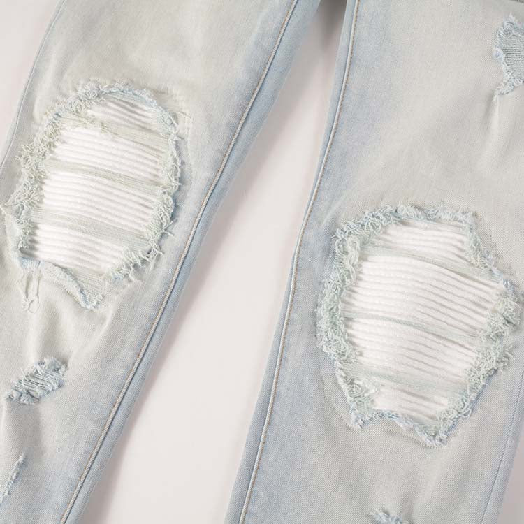 Todroki Slim-Fit Light Wash White Patch