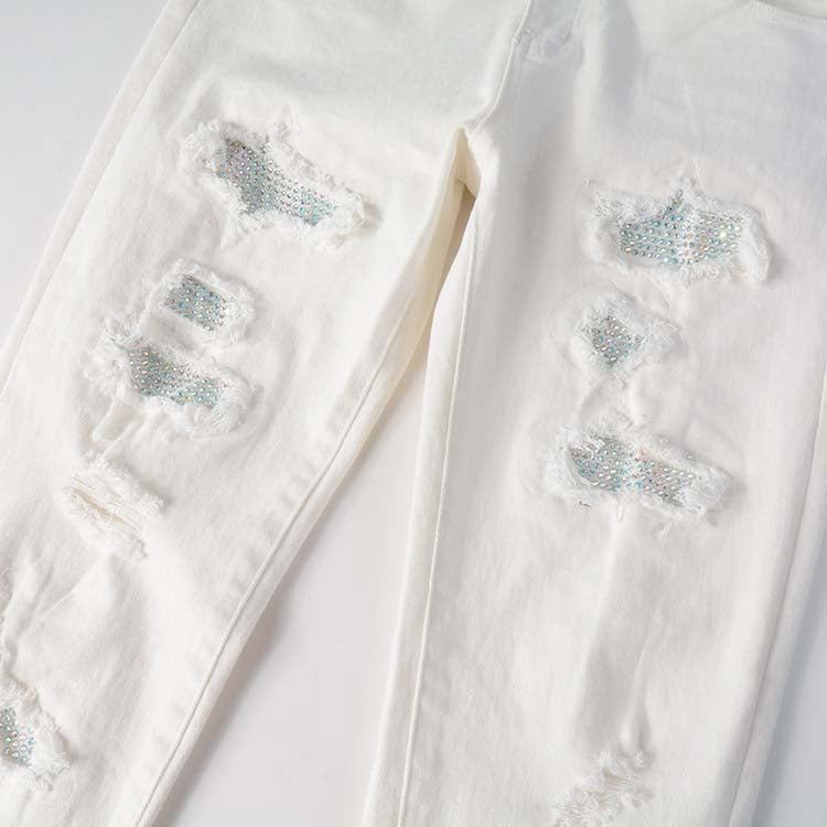 Todroki Frost White Rhinestone slim-fit white denim (5)