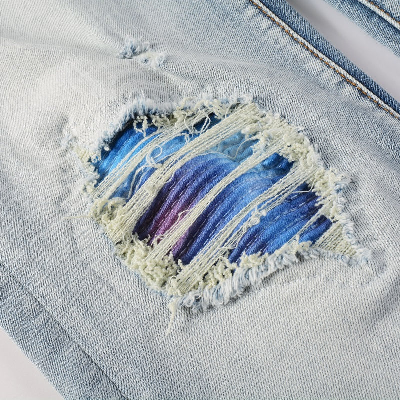 Todroki Lapis Fray – knee blowout with blue pleated inset