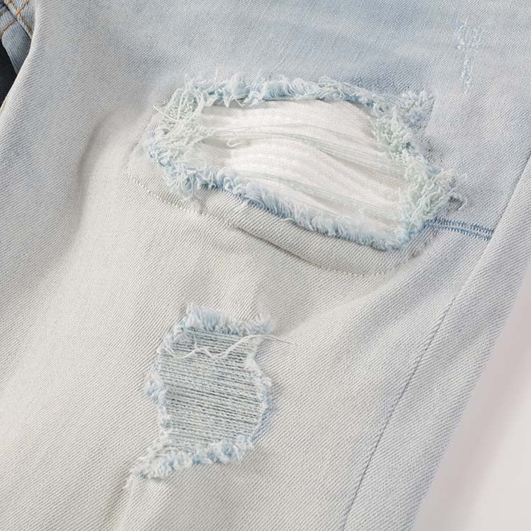 Todroki Slim-Fit Light Wash White Patch