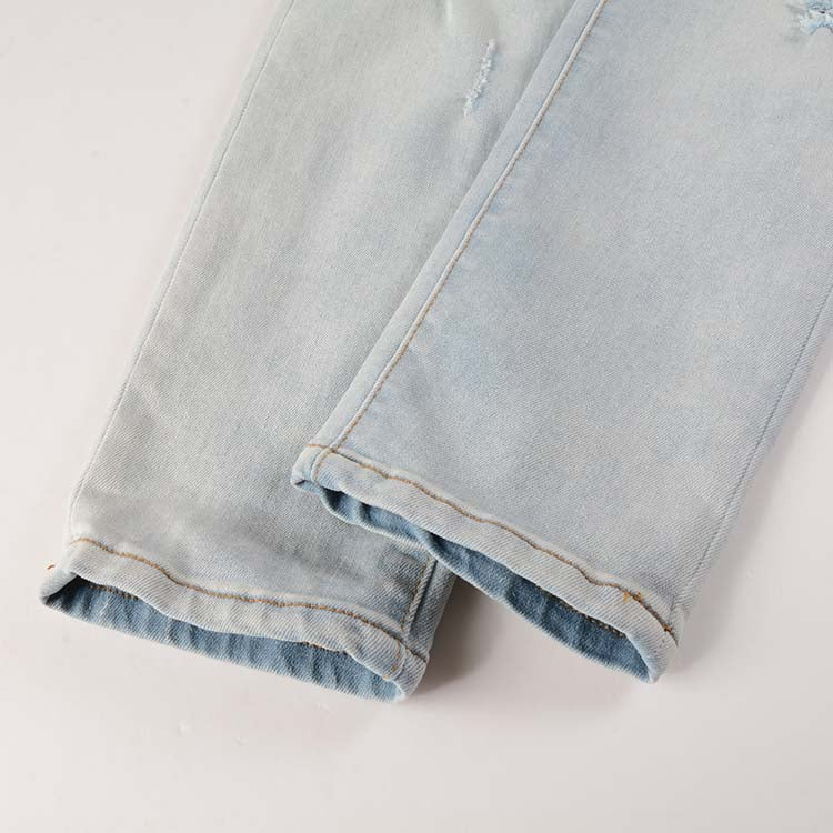 Todroki Slim-Fit Light Wash White Patch
