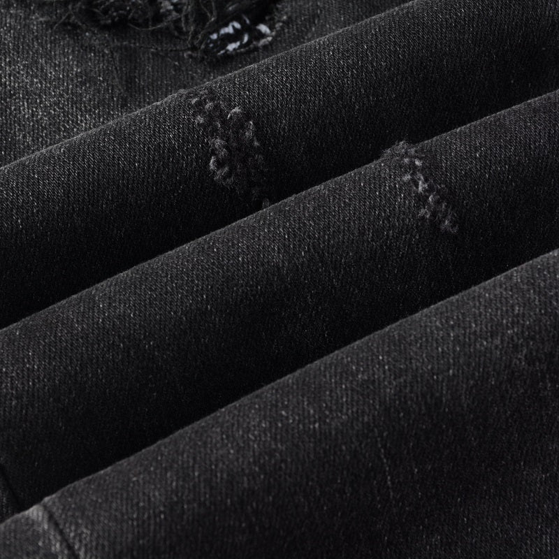 Todroki Graphite Bloom – denim fabric close-up