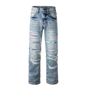 Todroki Chroma Slash light blue slashed straight denim – front