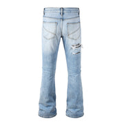 Todroki Pale Rupture light blue flare denim – back