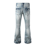 Load image into Gallery viewer, Todroki Pale Static light blue flare denim – back