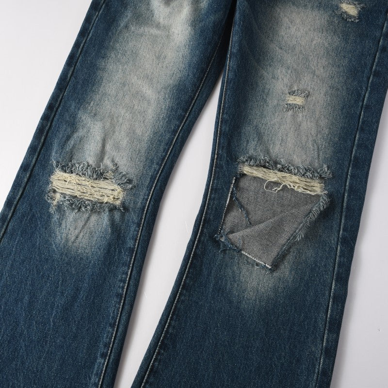 Todroki Indigo Breach – knee rip detail with black backing