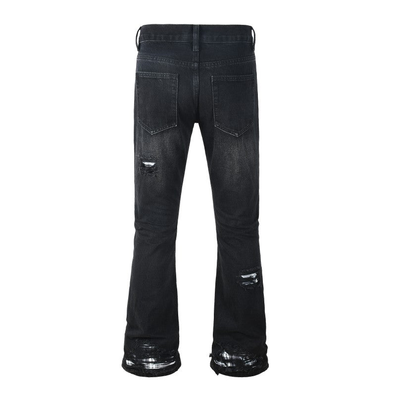 Todroki Night Weave black flare denim – back