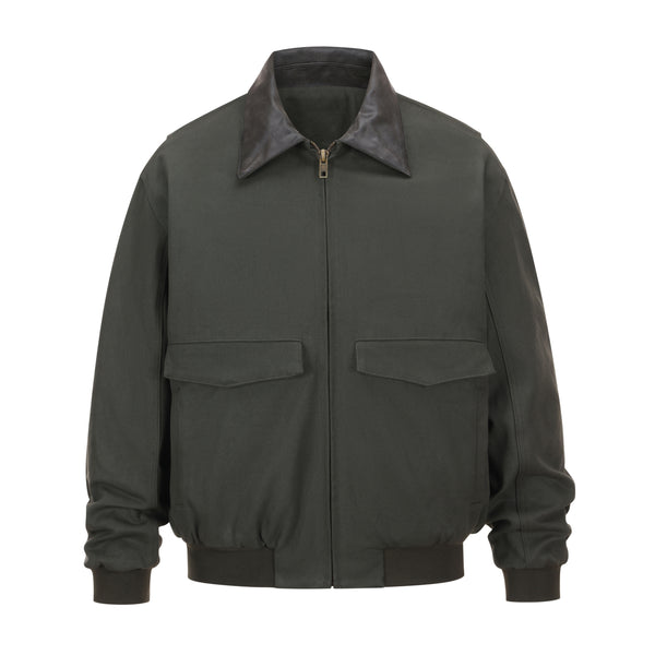 Todroki Hangar Grade olive cotton canvas flight bomber jacket – front